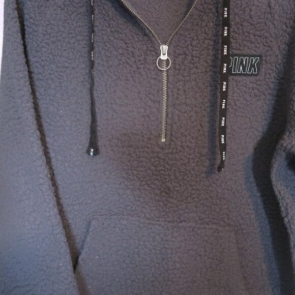 PINK Victoria's Secret fleece hoodie quarter zip sweater in gray, black silver S - Picture 10 of 11